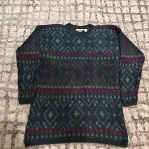 Vintage Paul Harris Design Mohair Blend Fair Isle Sweater Mini Dress L